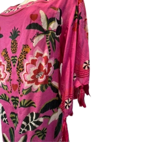 FARM Rio Anthropologie Pink Leopard Forest Beach Cover-Up Dress Kaftan (S) - Picture 4 of 13